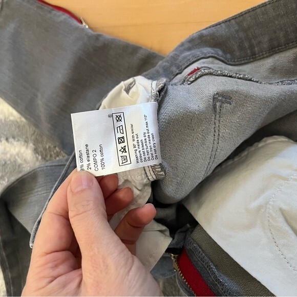 Etienne Marcel Ankle Zip Skinny Jeans Light Gray Red Zipper Style 26 - Picture 9 of 13